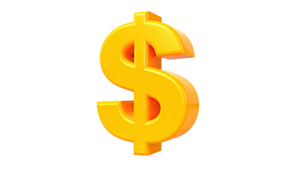 Shiny, gold, three-dimensional dollar sign floating against a black background