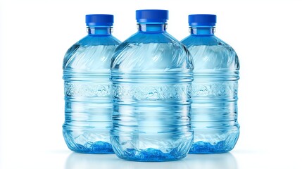 Plastic gallon bottles filled with pure drinking water isolated on white