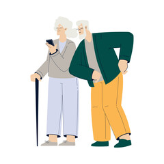 Old Man and Woman Character with Smartphone Use Internet and Modern Gadget Vector Illustration