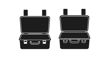 Two black and white illustrations depicting open briefcases side by side