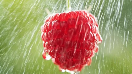 Fresh raspberry splashing under water droplets in vibrant background   - Powered by Adobe