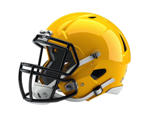 Bright yellow football helmet, black facemask