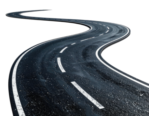 Winding asphalt road curves into distance