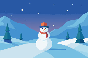 A cartoon illustration of a snowman field vector illustration