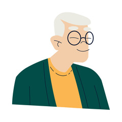 Happy Senior Man with Grey Hair and Smiling Face Vector Illustration