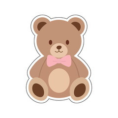 Cute cartoon teddy bear with pink bow tie for kids products nursery decor and greeting cards
