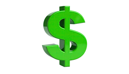 Shiny, vibrant green symbol of currency, 3D rendered, isolated on black