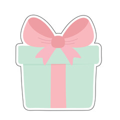 Mint green gift box with pink ribbon for holiday greeting cards birthday and festive designs