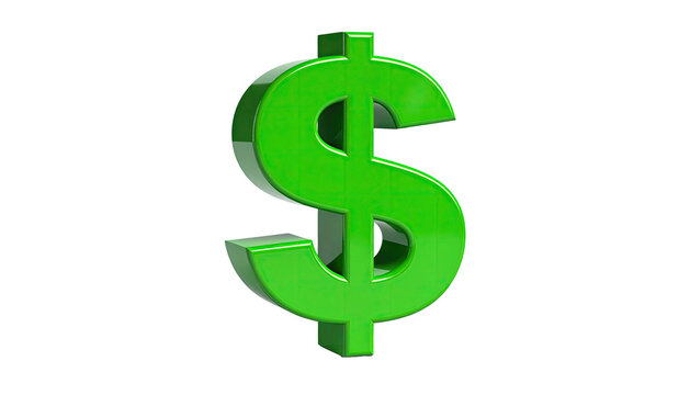 Shiny, vibrant green symbol of currency, 3D rendered, isolated on black