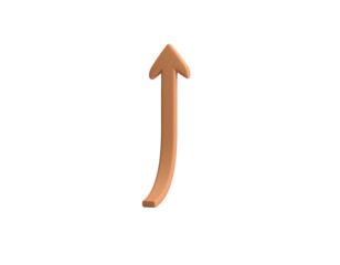 3D render of a curved, upward-pointing arrow with a glossy finish