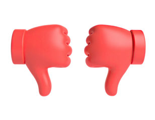 Two red 3D thumbs-down hands, side by side, on a black background
