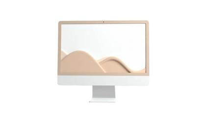 A desktop computer featuring an abstract, layered, wavy pattern on the screen