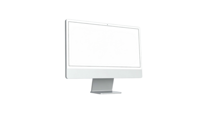 A sleek, white, modern computer monitor against a black background, angled