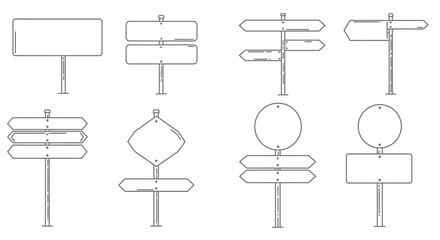 Collection of various blank directional signpost and road sign illustrations