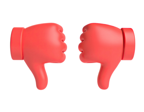 Two red 3D thumbs-down hands, side by side, on a black background