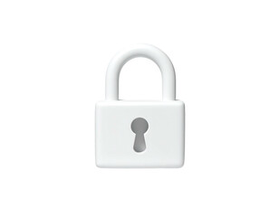 A white, 3D-rendered padlock with a keyhole, set against a black background