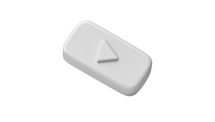 White 3D geometric shape with a play button icon on a dark background