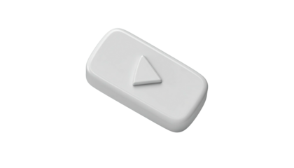 White 3D geometric shape with a play button icon on a dark background