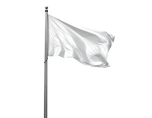A blank white flag billows in the wind from a dark pole