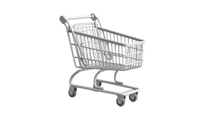 A detailed image of a monochrome shopping cart isolated on a black background