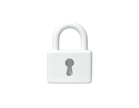 A white, 3D-rendered padlock with a keyhole, set against a black background