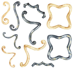 Watercolor Flower Motif Illustration set, design elements