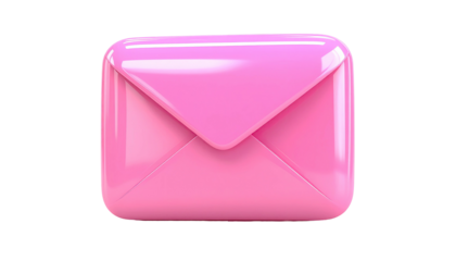 A glossy, pink 3D envelope icon on a black background. Rounded corners, soft shadows