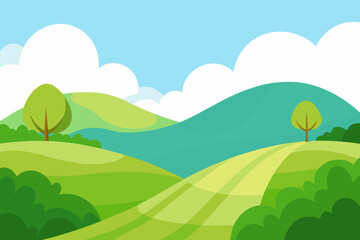 Fototapeta premium A simple cartoon of rolling meadow hills vector illustration