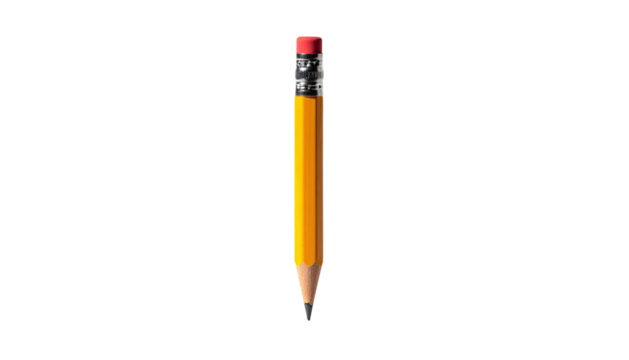 A yellow wooden writing instrument with a red eraser and a sharpened graphite tip