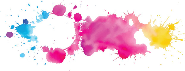 Creative Rainbow Watercolor Splatter and Colorful Stains with Abstract Brush Stroke Texture on White Background for Vibrant Aquarelle Modern Design