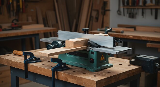 Woodworking bench with tools in use showcasing craftsmanship and precision