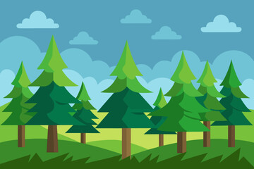 A simple cartoon of a pine forest clearing vector illustration