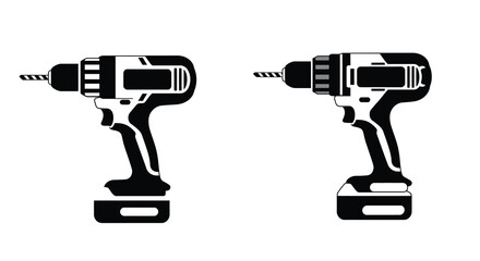 Two black and white power drill icons illustrated in a simple style