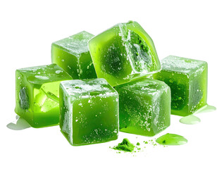 Pile of vibrant green, iced cubes
