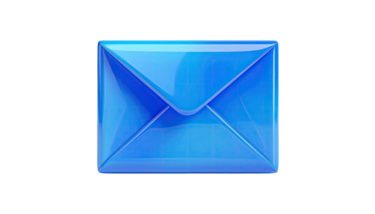 A glossy, 3D-rendered blue envelope isolated against a stark black background
