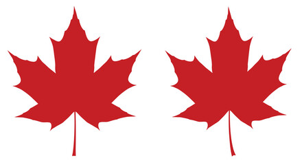Two vibrant red maple leaves depicted in a simple graphic style