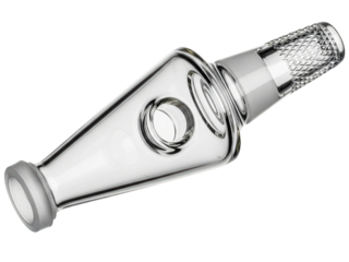 Clear glass mouthpiece accessory on a transparent background