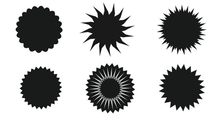 Collection of diverse black starburst shapes and graphic design elements
