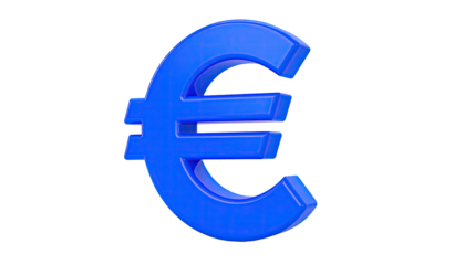 A 3D rendered, bright blue currency symbol against a solid black background