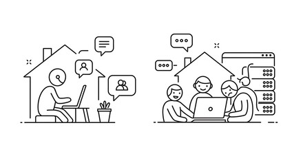 Work from home concept illustration depicting remote collaboration and teamwork