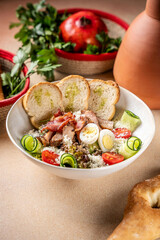 Fresh Caesar salad with chicken and eggs