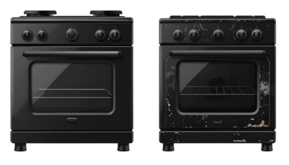 3D modern and vintage black oven icons isolated on transparent background