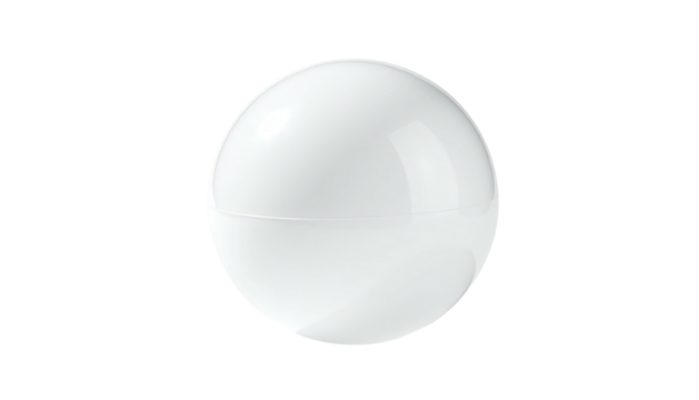 A smooth, glossy white sphere, split into two halves, on a black background
