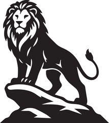 Majestic Lion Silhouette Vector, Proud Lion Standing on Rock Wildlife Design