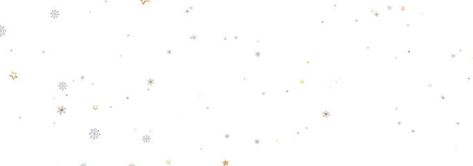 Festive background with gold stars and snowflakes on white. Perfect for winter holidays.