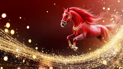 Red horse illustration with sparkling background for Chinese New Year celebration concept