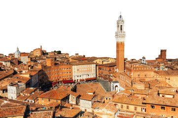 Obraz premium Aerial view of Siena, Italy, showcasing the city's historic architecture and rooftops with sky cut-out