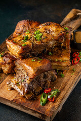 Roasted pork ribs with herbs and chili