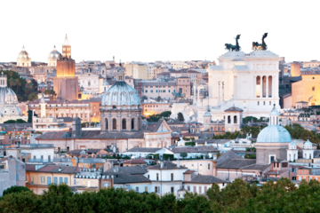 Panoramic view of Rome's historic cityscape with sky cut-out