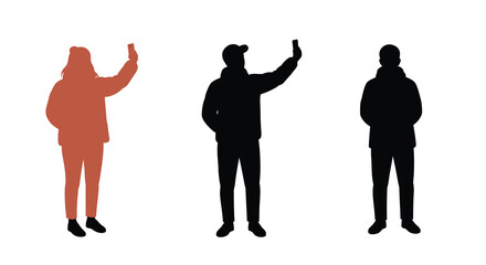 Three silhouettes of people raising their arms while holding phones